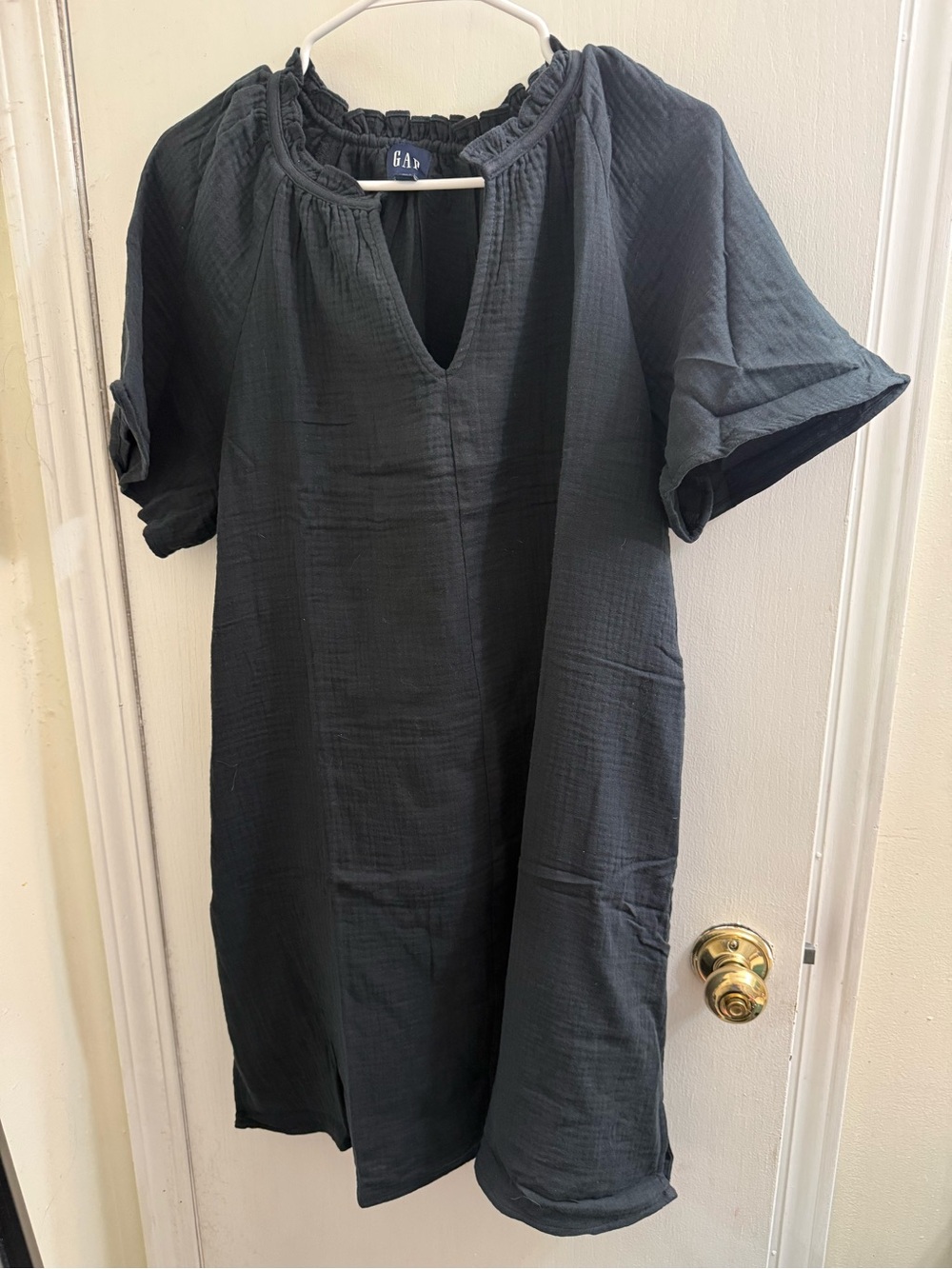 GAP Black Short Sleeve Gauze Peasant Dress